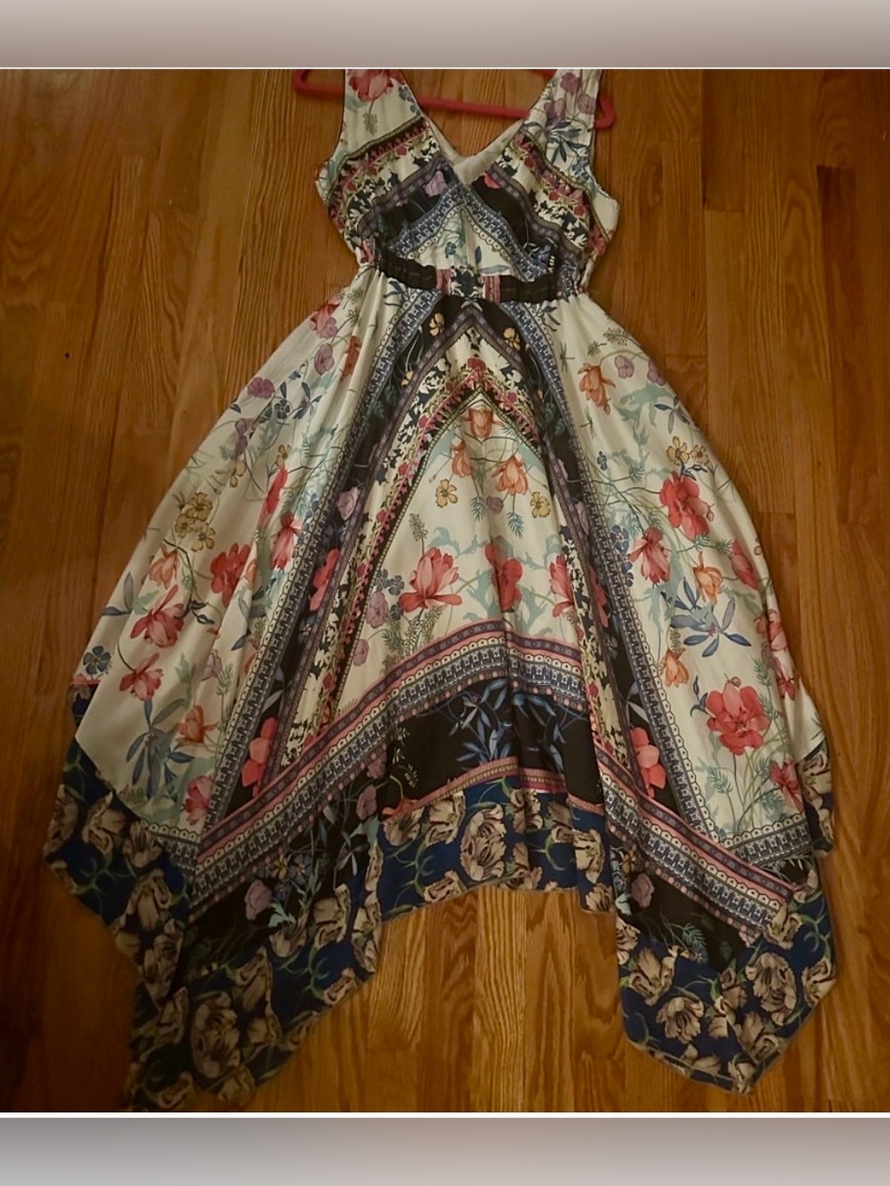 JOHNNY WAS 100% SILK MIDI DRESS EUC FULLY LINED, ADJUSTABLE WAIST SIZE M